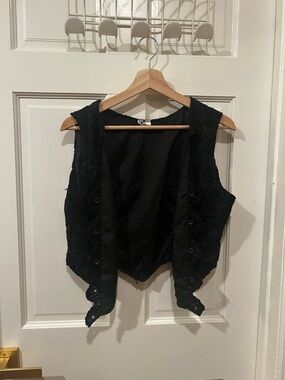 Black Embroidered Lace Vest - Women Tops